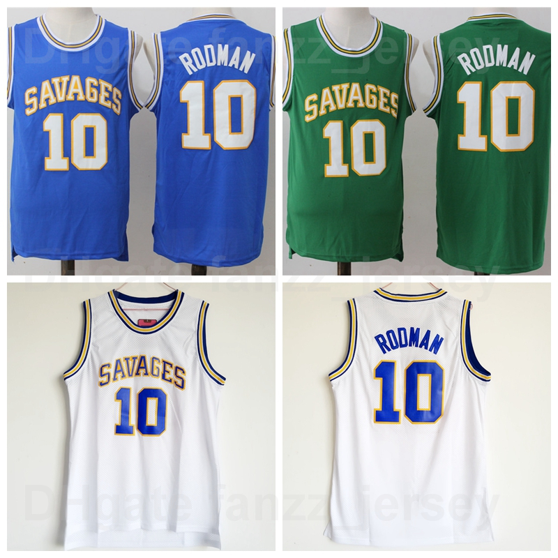 

NCAA College Oklahoma Savages High School Dennis Rodman Basketball Jersey 10 Men University Team Color Green Blue White For Sport Fans Shirt Breathable Good/High