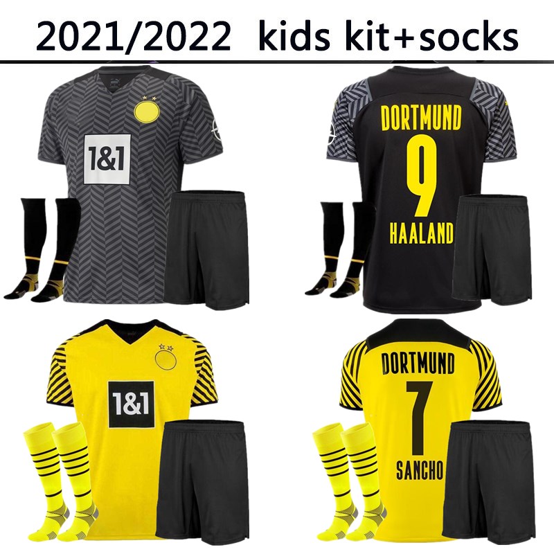 

21 22 Dortmund home away kids kit socks child boys HAALAND soccer jerseys Borussia 2021 2022 REUS NEONGELB BELLINGHAM football shirt SANCHO HUMMELS BRANDT Jersey