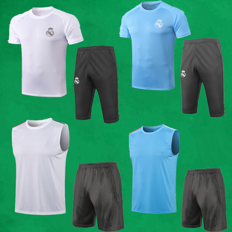 

Real Madrid Soccer Training Suits 21 22 Short Sleeve Football Tracksuit Men's Sports Jerseys + 3/4 Pants Adult's INT shirts and shorts Maillots, 20 21 rmd blue