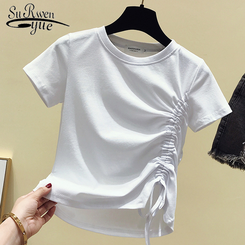 summer short sleeve T-shirt women tops camisetas verano mujer o-neck solid white t shirt casual tshirt 4958 50 210508