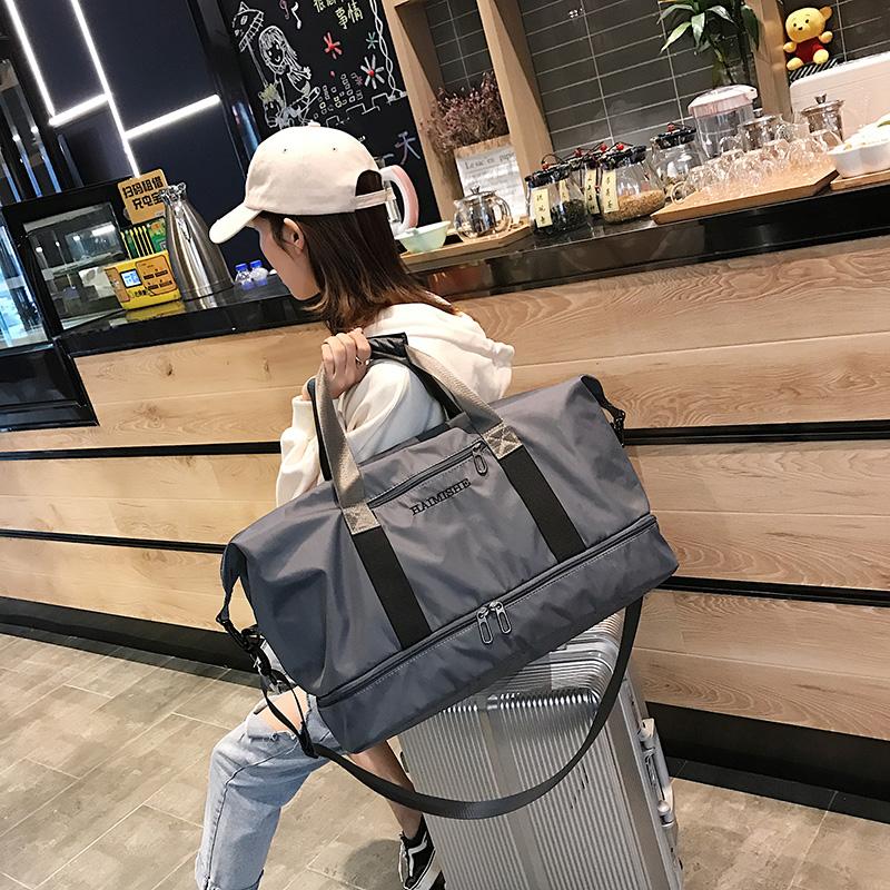 

Duffel Bags Women Travel Shoulder Independent Shoe Warehouse Handbag Fashion Nylon Waterproof Cabin Tote Bag Weekend, Black