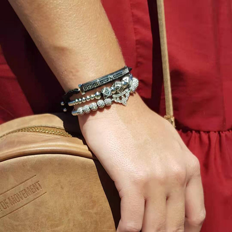 

New Arrival Luxury royal crown bracelet Adjustable copper beads bracelets Jewellery for pulsera hombre armband accessories, Black