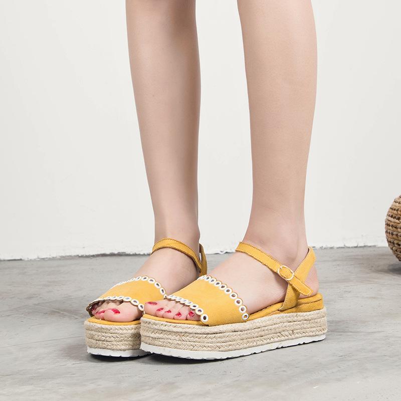 

Summer Women Sandals Fashion Female Beach Shoes Wedge Heels Comfortable Muffin Platform A Word Buckle, Black