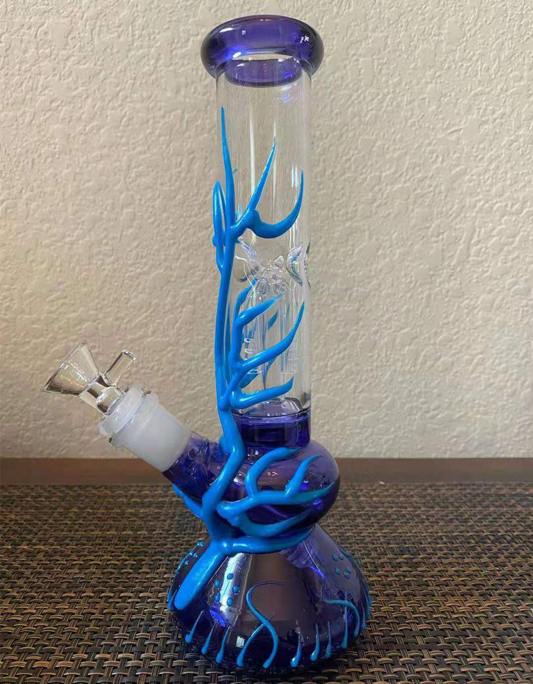 

25CM 10 Inch Premium Multi Color Glow in the Dark Blue Hookah Water Pipe Bong Glass Bongs With 18mm Downstem And Bowl Ready for Use US Warehouse