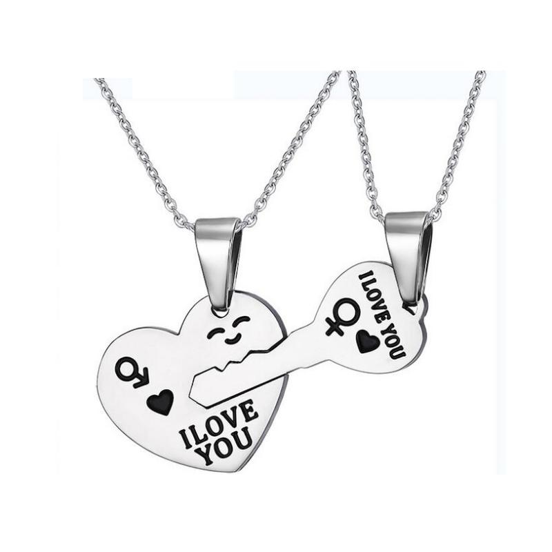 Pendant Necklaces Fashion Korean Engrave I Love You Matching Hearts Couple Necklace Set 316L Stainless Steel 1 Pair-image-706626513