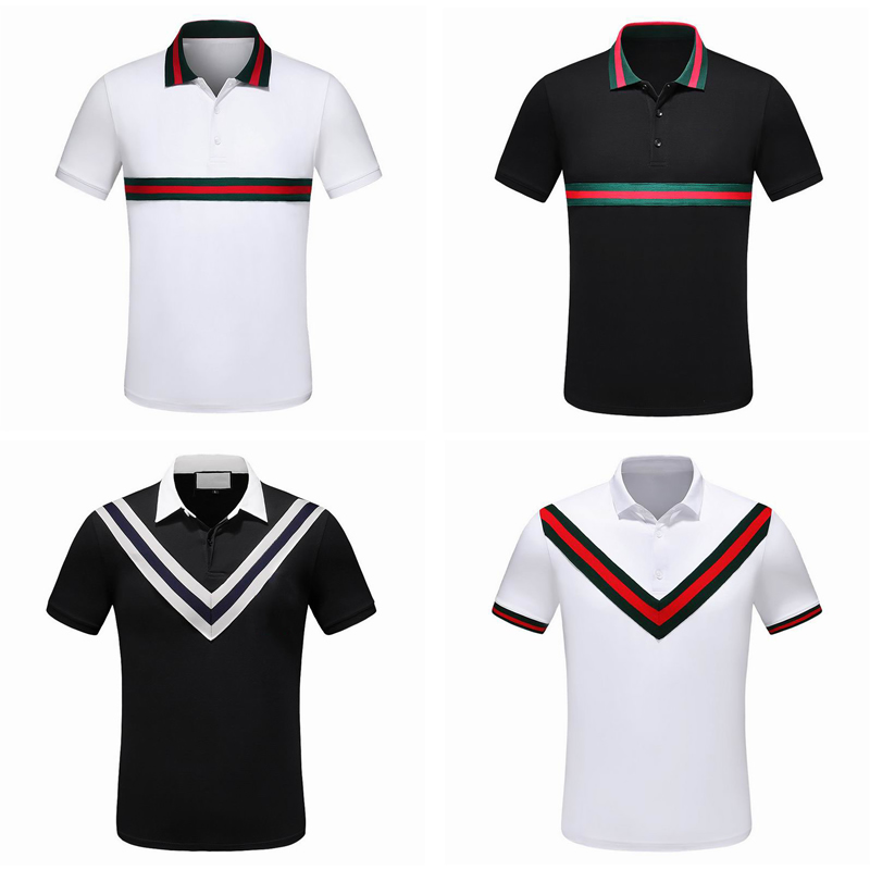

21ss Polo shirts Color stripe Embroidered mens t-shirts fashion clothe short sleeve tshirt Black white Business Casual tops tee size:M-3XL, White;black
