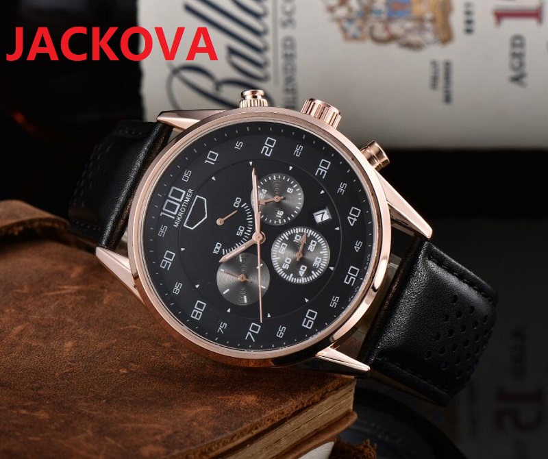 

Mens Multi Functional Quartz Watches Sapphire Hole Leather Strap Fashion Wristwatches Bracelet montre de Luxe High Quality, As pic