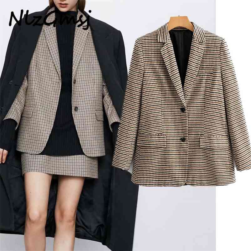 

Blazer Women Office Ladies Plaid Long Sleeve Loose Houndstooth Suit Coat Jacket  Female 03 210628, As picture