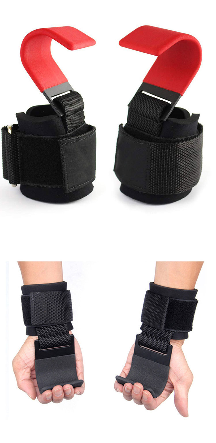 

2 PCS Weight Lifting Hooks Hand-Bar Sweatband Wrist Straps Home Gym Fitness Equipments Hook Training Pull-Ups Gloves Dumbbell Barbells Exercise Strength Wraps Grips, Red