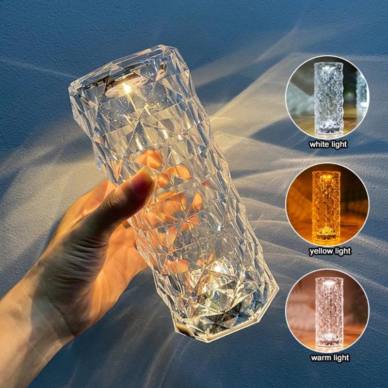 

Night Lights 3D Crystal Acrylic Light Diamond Projection Table Lamp Bar Bedroom Bedside Coffee Decor Christmas Gift USB Charging