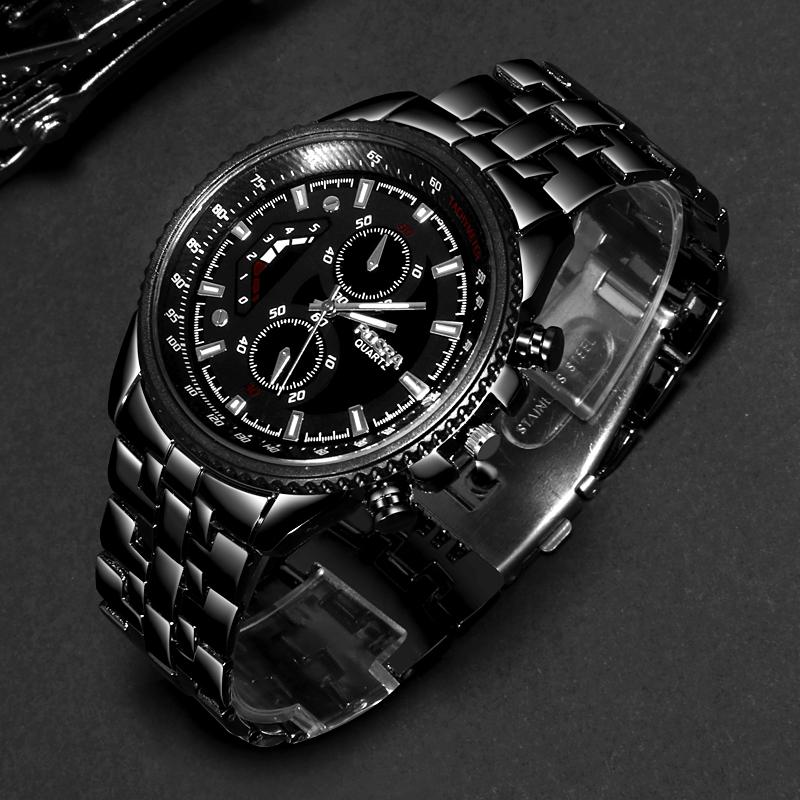 

Wristwatches ROSRA Watch Black Men Sports Watches Stainless Steel Quartz Fashion Military Relogio Masculino Horloge Mannen, 1668001black