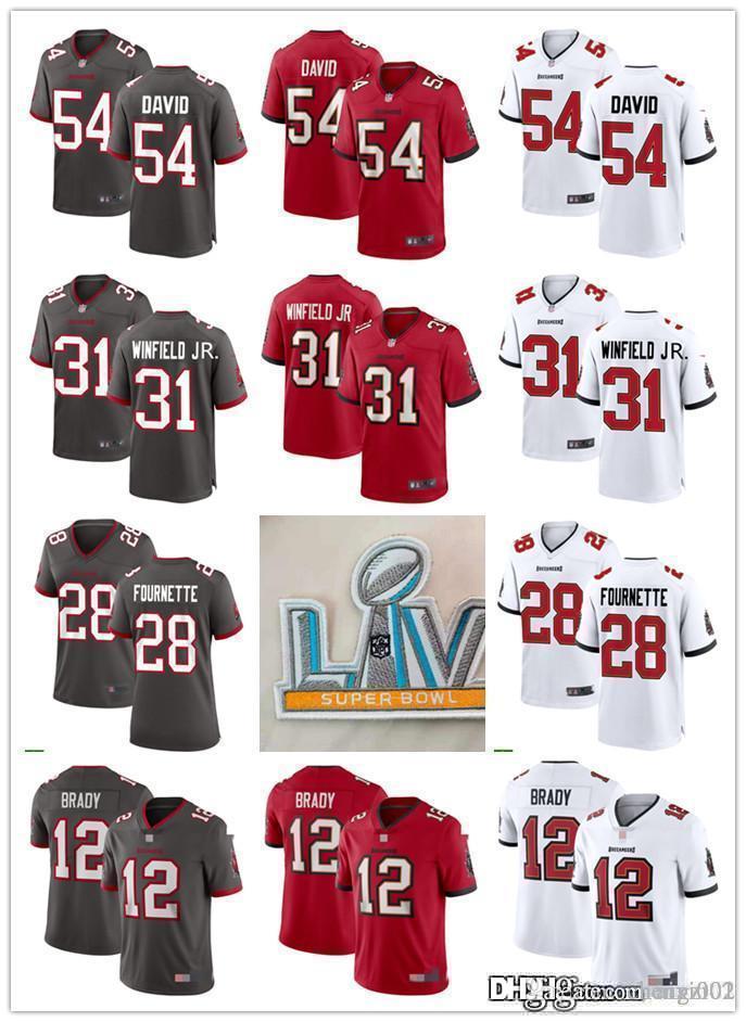 

Mens Women Youth Tampa Bay Buccaneers 12 Tom Brady 28 Leonard Fournette 31 Antoine Winfield Jr. 54 Lavonte David Football Jersey, Black;red