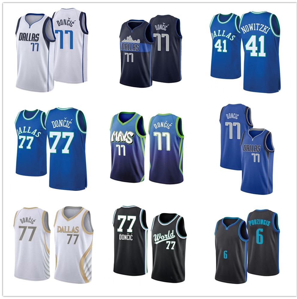 

Luka Kristaps 6 Porzingis 77 Basketball Jersey Doncic Dirk 41 Nowitzki Jerseys 2021 Mens, Black;red