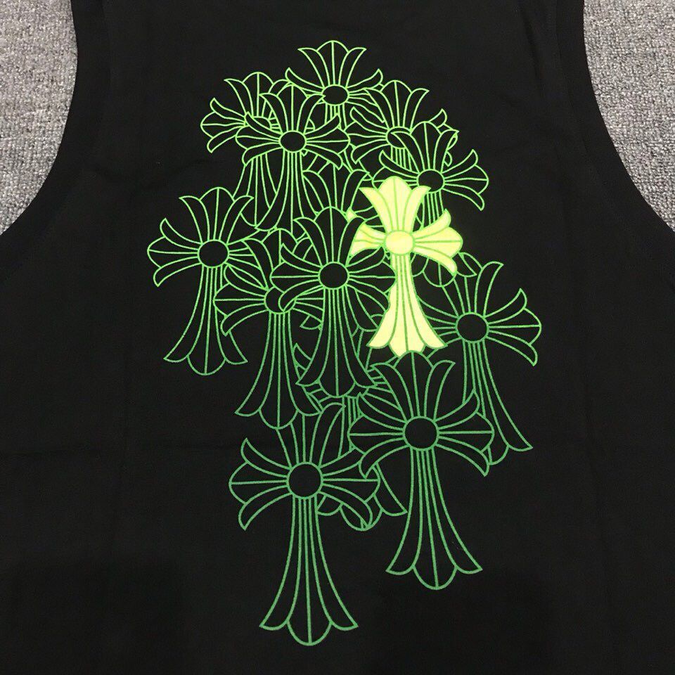 

Hearts Chrome 2021 New Fashion Brand Crosin Vest Printed Letter Flower Arm Fluorescent Green Multi Cross Group Men's and Women's T, White