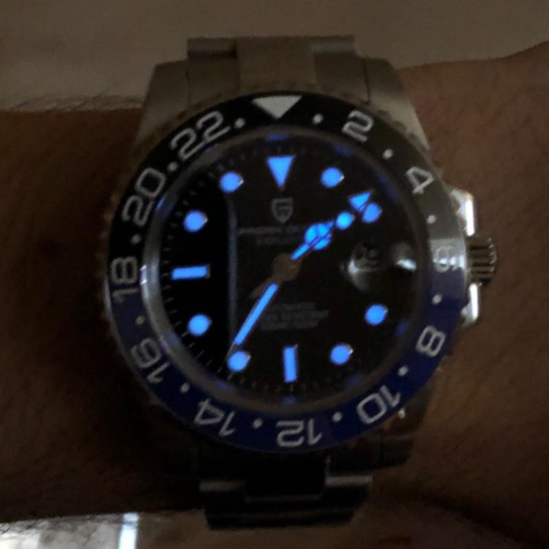 

Brand Men Automatic Watch Waterproof Sports Mechanical Wristwatch Reloj Hombre Luxury Stainless Steel GMT Watches Wristwatches, Blue