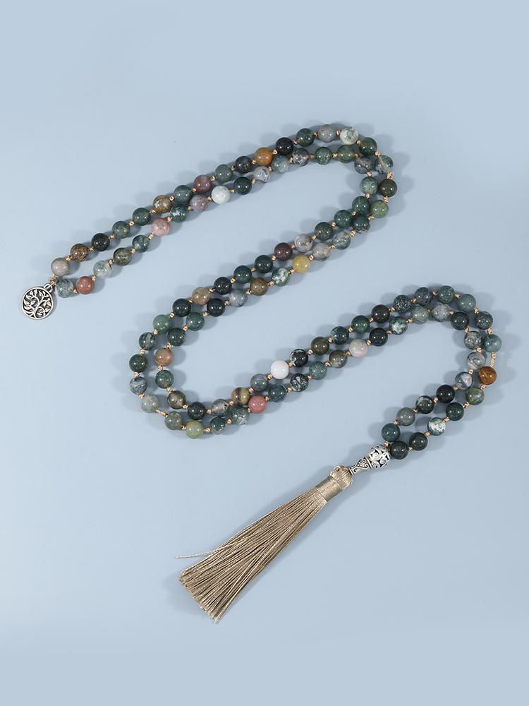 

Pendant Necklaces YUOKIAA Natural Stones Agate 108 Mala Necklace Healing Crystal Gourd Tree Of Life Beaded Choker Meditation Yoga Jew, Silver