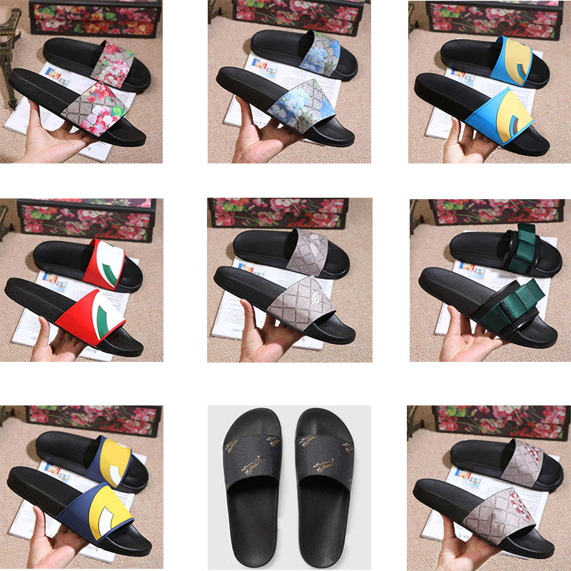 

Designer Rubber slide sandal Floral brocade men slipper Gear bottoms Flip Flops women striped Beach causal slipper US5-11