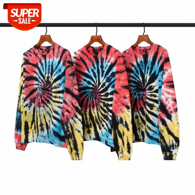 

Colorful vortex tie-dye round neck jacket INS loose hip-hop terry sweater for men and women #nE6D, Black