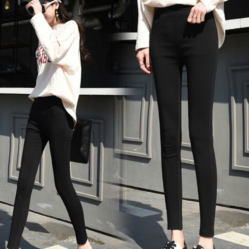

Summer Autumn Sexy Black Pencil Pants Women Skinny Leggings High Waist Pockets Slim Thin Elastic Trousers Students Fitness 210603, Full black