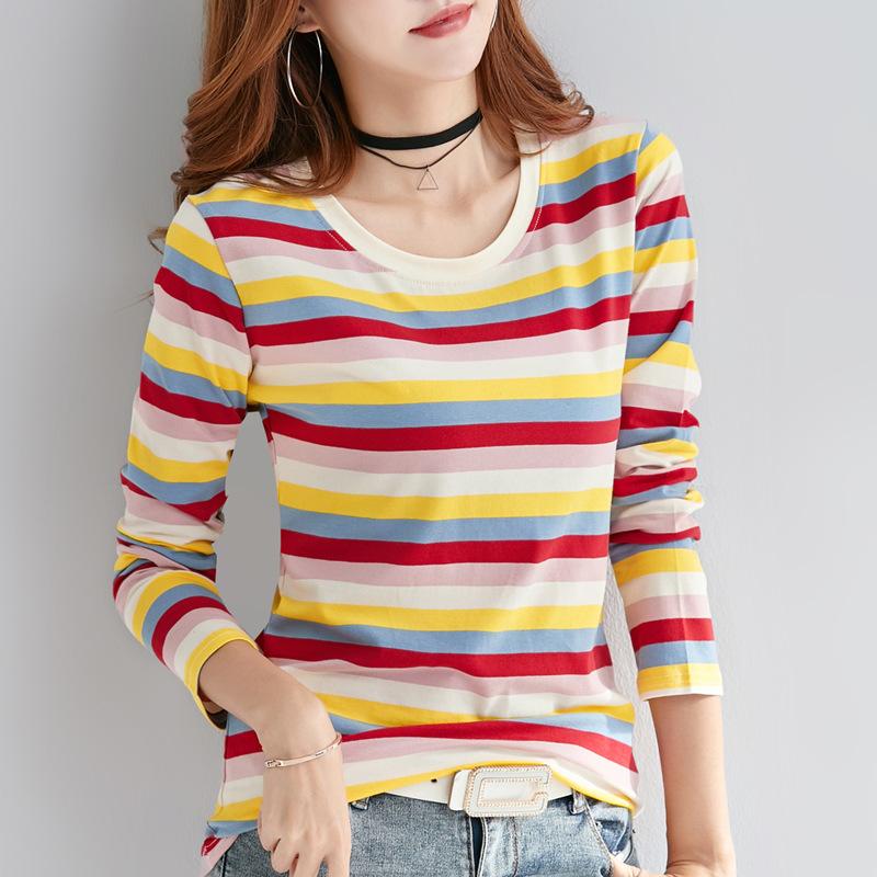 

Women's T-Shirt Shintimes 2021 Striped Spring Autumn Tops Cotton T Shirt Women Tshirt Casual Woman Clothes Basic Womens Tee Femme, White