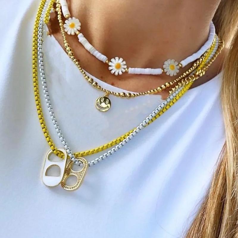 

Pendant Necklaces Fresh Fashionable Daisy Flower Handmade Necklace For Woman Fashion Charm Choker Soft Ceramic Chain Exquisite Accessories G