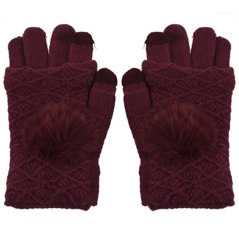 

Finger Knitted Touch Screen Gloves Thicken And Warm In Winter Jujube Red1