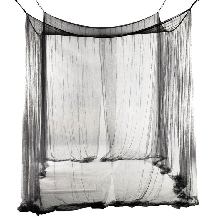 

4-Corner Bed Netting Canopy Mosquito Net for Queen/King Sized 190*210*240cm (Black) Beds Curtain Room Decoration
