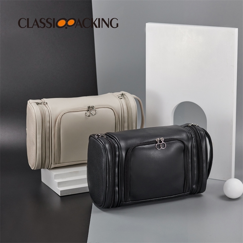 

Simple wash PVC leather waterproof large capacity portable dry wet separation men's and women's travel storage cosmetic bag, Black
