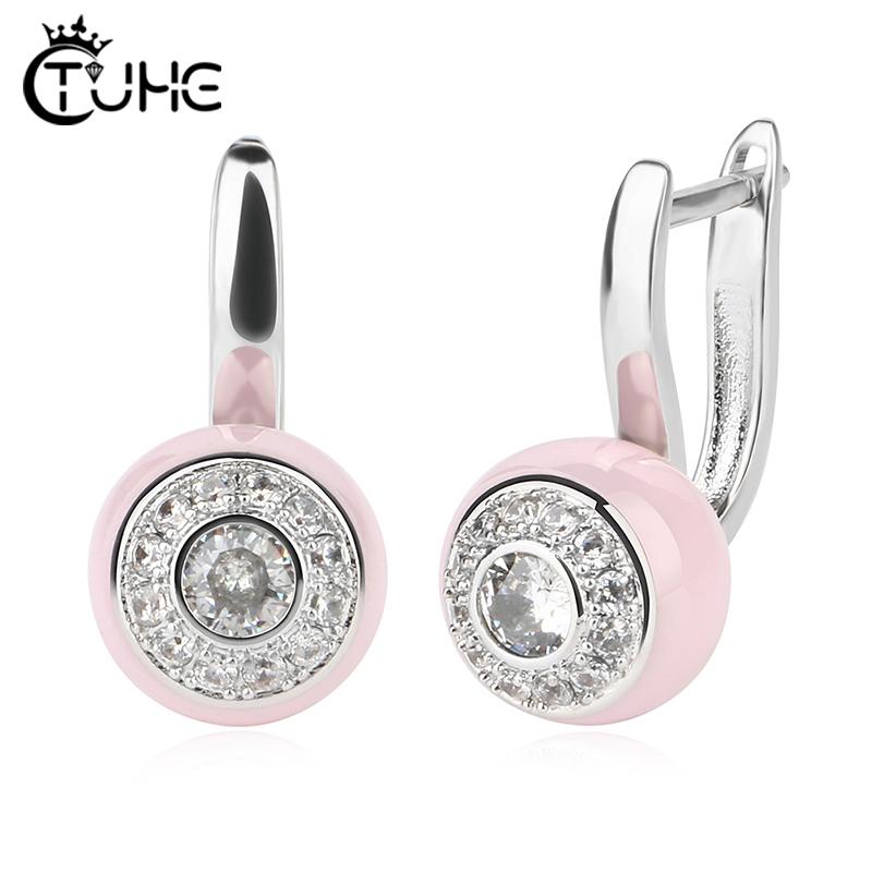 

Stud Fashion Simple Round Ceramic Earrings Silver Plated Cubic Zirconia Classic For Women Party Wedding Jewelry Gift, Golden;silver