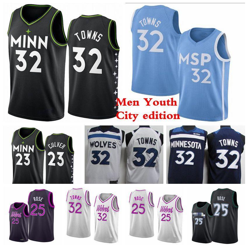 

Men Kids Karl-Anthony 32 Towns Derrick 25 Rose 21 Garnett Basketball Jerseys 2020/21 City New edition Jerseys Blue Red White Youth S-3XL, As photo