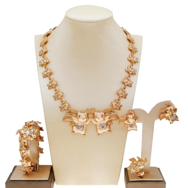 

Earrings & Necklace African Gold Plated Jewelry Set Women Bracelet Ring Costume Accessories Party Gift, Silver
