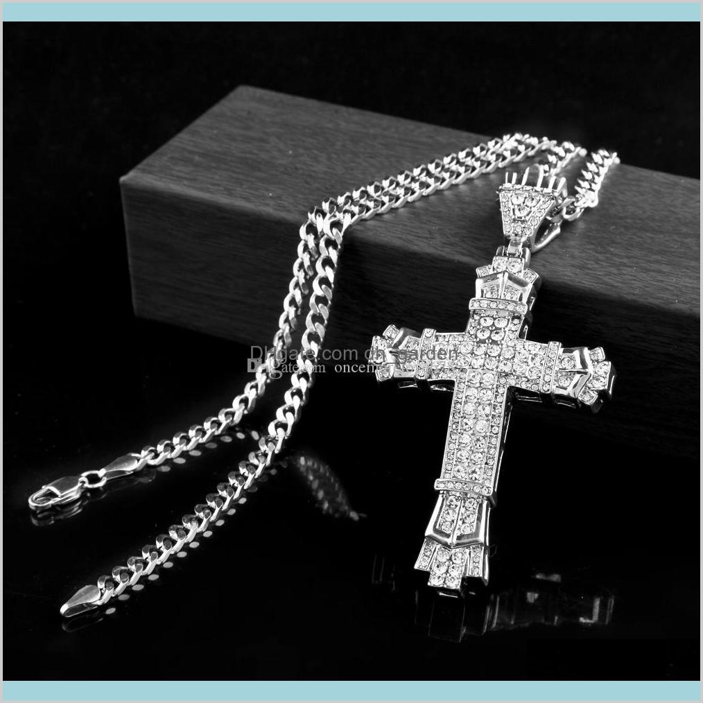 

Retro Silver Cross Charm Full Ice Out Cz Simulated Diamonds Catholic Crucifix Necklace With Long Cuban Chain 4Ljdh Necklaces Xjl3J