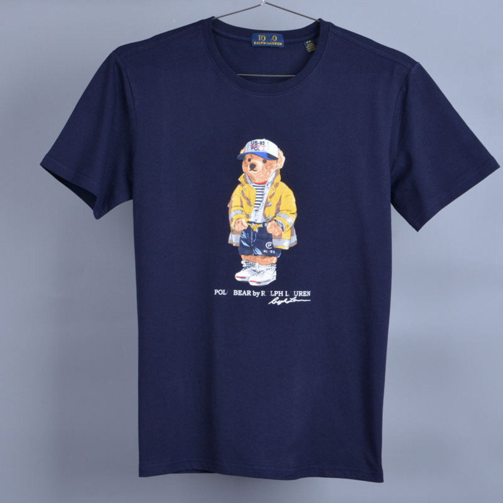 

polo shirt Lajia men's 2021 summer slim fit bear Unisex printed T-shirt, White;black