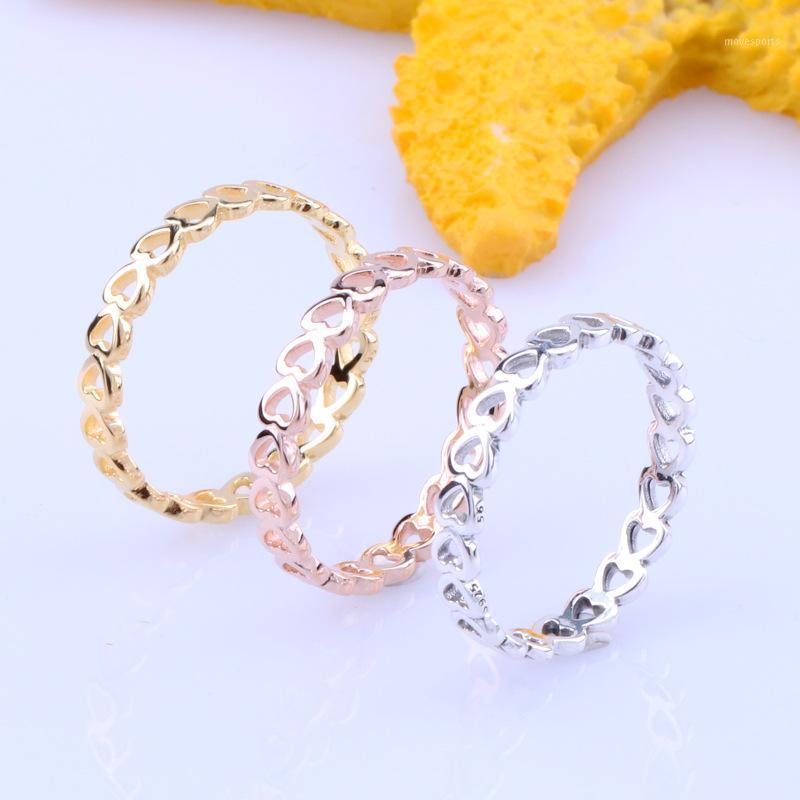 

Cluster Rings Authentic S925 Sterling Silver Valentine's Day Romantic Heart Hollow Three-color Ring For Women Fashion Original Jewelry Gift1
