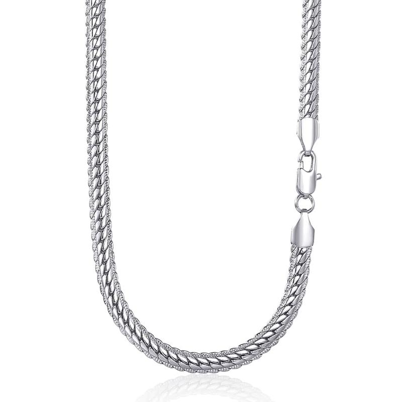 

6mm Womens Mens Necklace Chain Hammered Close Rombo Link Curb Cuban White Gold Filled GF Fashion Jewelry Accessories DGN337 Chains