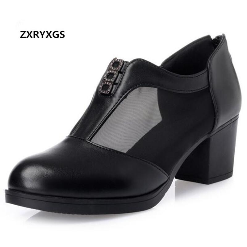 

Est Cowhide Mesh Rhinestone Summer Leather Sandals Women Shoes 2021 Plus Size High Heeled Fashion Wild, Black