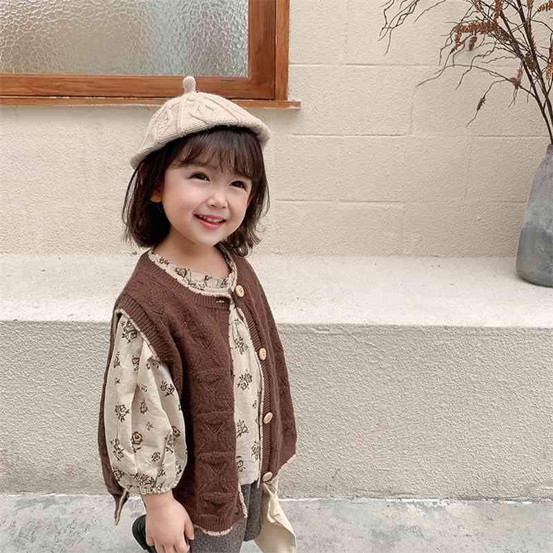 

Korean style girls fashion knitted cute waistcoats Autumn loose color blocking casual sleeveless cardigans 210708, Apricot