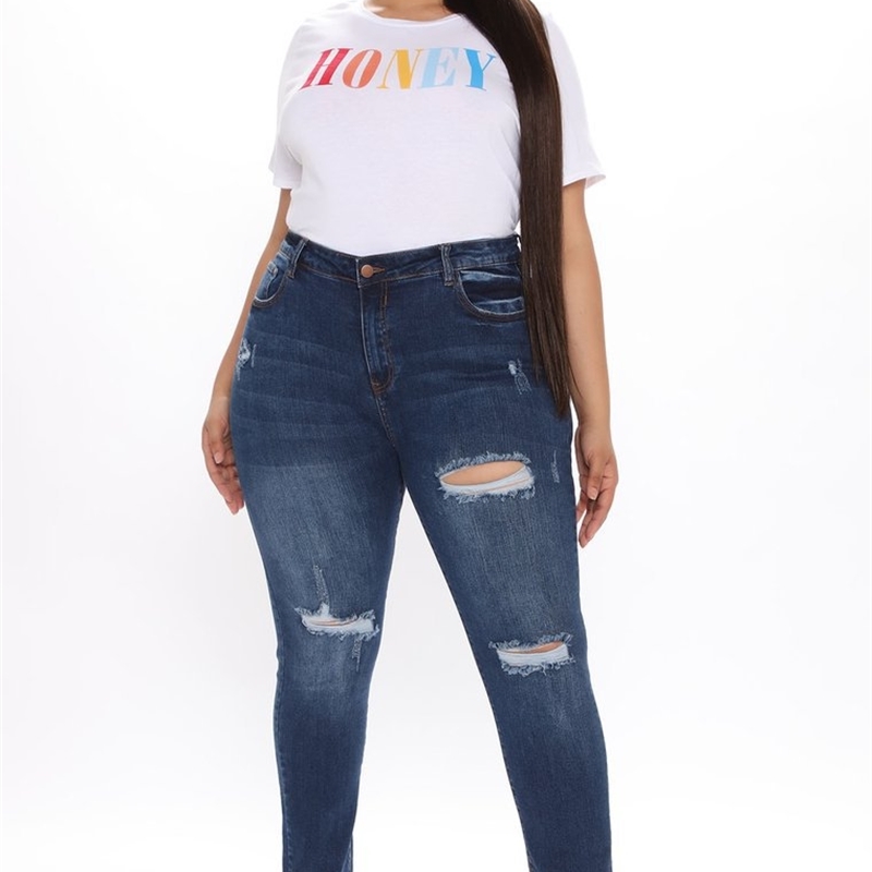 70% Off Outlet Online Plus Size Jeans For Women Fashion Ripped Stretch Casual High Waist Denim Pencil Pants L-4XL Arrival drop shipping-image-711513960