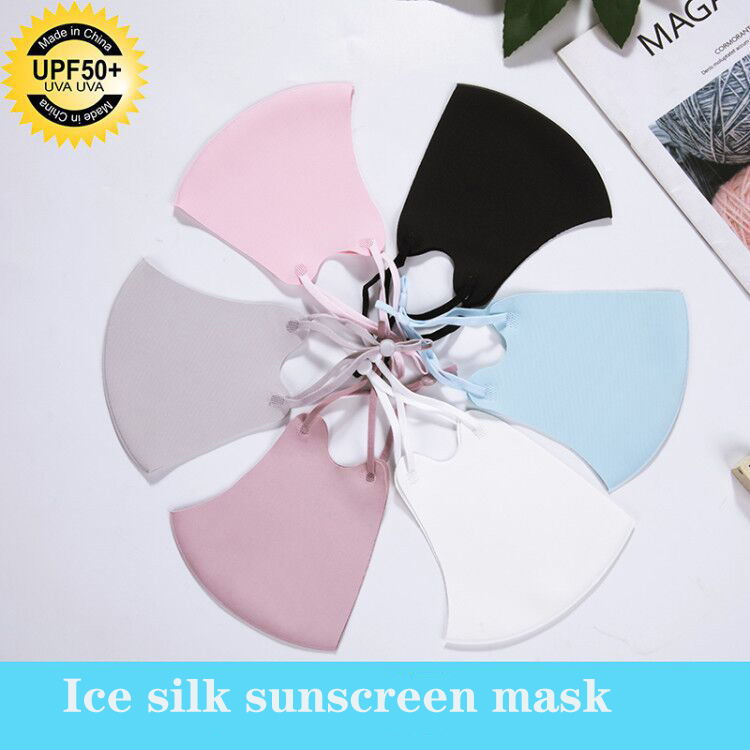 Masque en coton de la soie glacée Réutilisable Récolt Scron écran solaire Tissu réglable Noir Adulte Kid Kid Couleur Solide Couleur Masques
