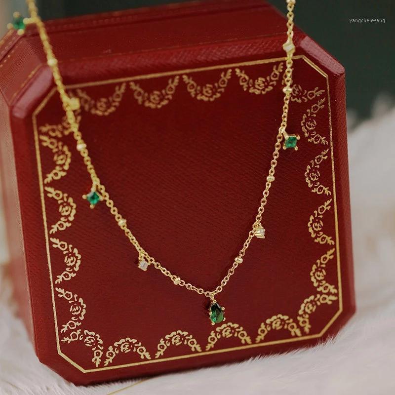 

Chains 925 Sterling Silver Choker Necklace For Women Exquisite Green Zircon Clavicle Chain Gifts