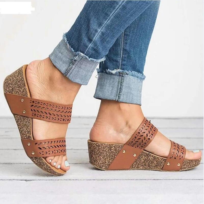 

Sandals Women Platform Wedges Shoes Heels Sandalias Leather Wedge Peep Toe Summer 35-43, Photo color