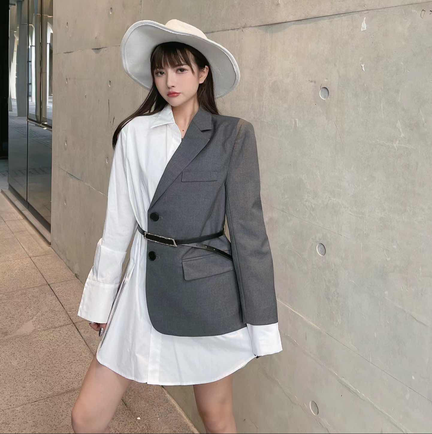 

Women' Blouses suit skirt Splicing designer Long sleeved shirt fashion with classic letter suits coat high quality spring slim dress, Make up for price