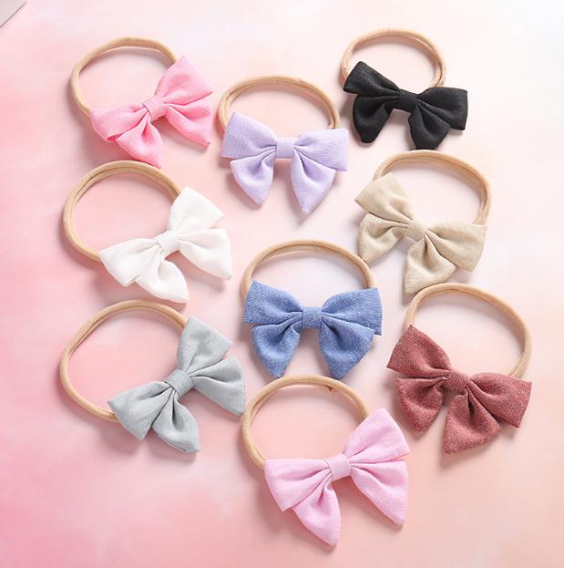 

2021 Best Quality 9colors Cotton Handmade Newborn kids Bow Nylon Headbands Soft Nylon Headwear Nylon Elastic Headband Head band free ship, Red