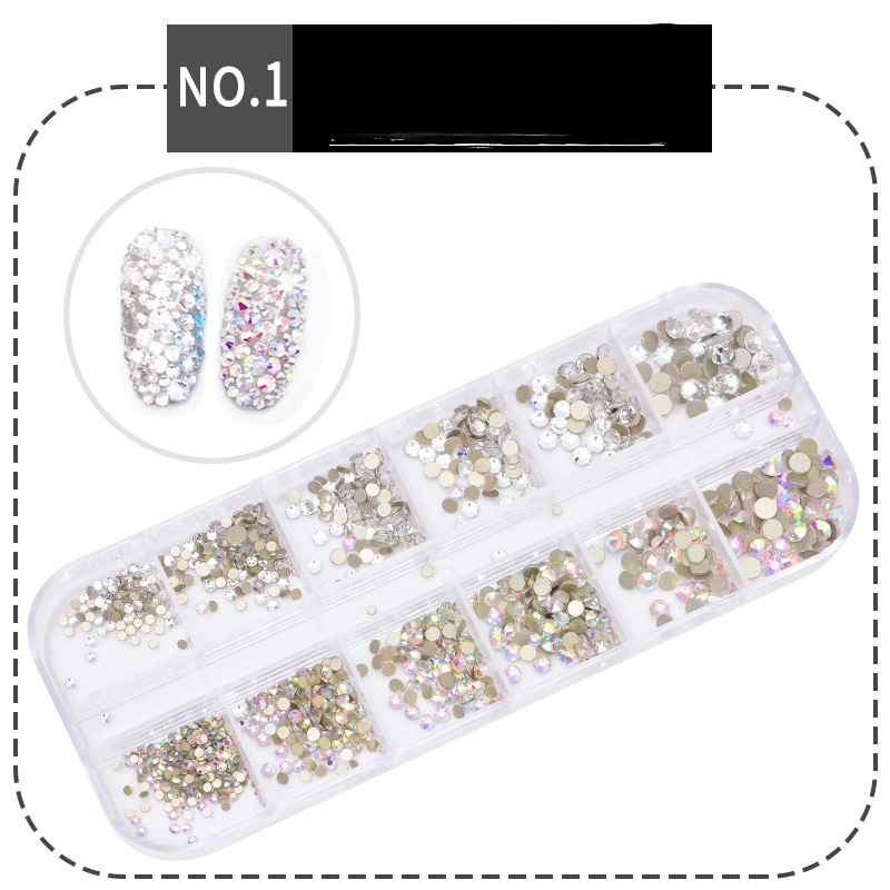 

12 Grids/box Nail Art Rhinestone Mixed Crystal Rhinestone Gem Acrylic Diamond Flat Back Shiny 3D Nails Accessories free DHL