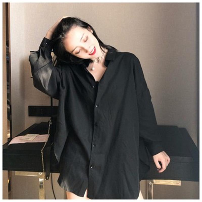 

Women's Blouses & Shirts 2022 Spring Streetwear Long Sleeve Chiffon Oversize Black White Women Shirt Button Up Loose Ladies Female