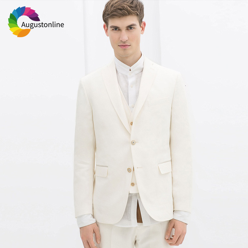 

Men's Suits & Blazers Summer Ivory Linen Men For Wedding Suit Bridegroom Custom Slim Fit Groom Prom Tuxedo Tailor Made Costumes Be, Same as image