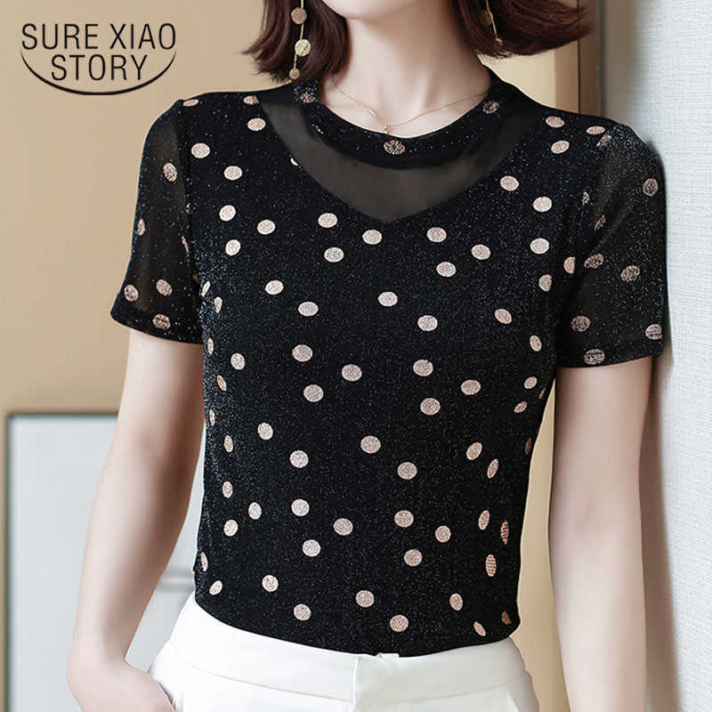 

Summer Slim Stitching Mesh Bottoming lady Tops Plus Size 4XL Short Sleeve V-neck Printing blouse blusas mujer 9157 50 210527, Picture