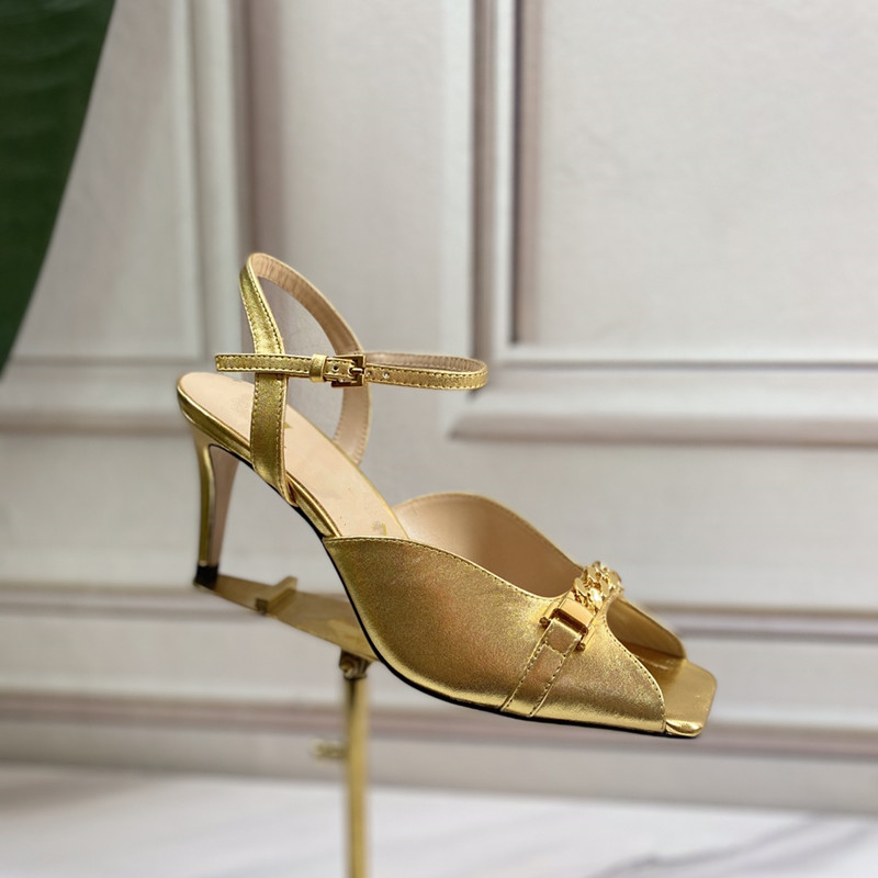 

designer's latest fashion women's sandals thin high heel fishmouth chain design comfortable genuine shoes luxurious atmosphere elegant 34-41, Black