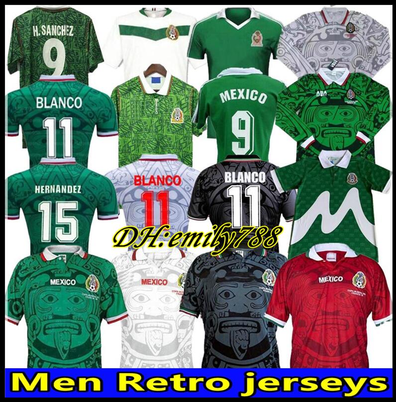 

1986 1998 Vintage MEXICO RETRO soccer jerseys BLANCO HERNANDEZ Blanco Campos uniforms 1994 JORGE CAMPOS goalkeeper Football shirt kits, 1998 black