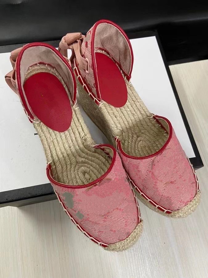 

2021 high-heeled sandals thick bottom light twine braided cross strap fisherman shoes designer wild wedge comfortable canvas mkjjj0002